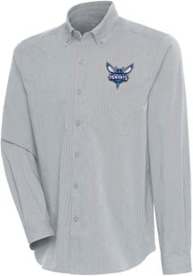 Antigua Charlotte Hornets Mens Grey Compression Long Sleeve Dress Shirt