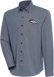 Antigua Denver Broncos Mens Navy Blue Compression Long Sleeve Dress Shirt