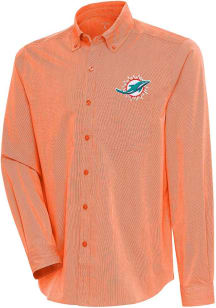 Antigua Miami Dolphins Mens Orange Compression Long Sleeve Dress Shirt