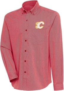 Antigua Calgary Flames Mens Red Compression Long Sleeve Dress Shirt