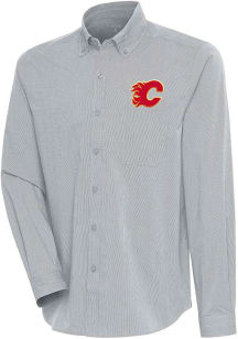 Antigua Calgary Flames Mens Grey Compression Long Sleeve Dress Shirt