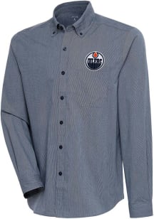 Antigua Edmonton Oilers Mens Navy Blue Compression Long Sleeve Dress Shirt