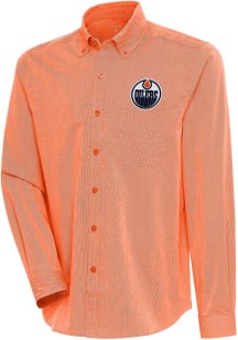 Antigua Edmonton Oilers Mens Orange Compression Long Sleeve Dress Shirt