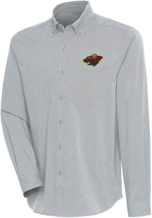 Antigua Minnesota Wild Mens Grey Compression Long Sleeve Dress Shirt