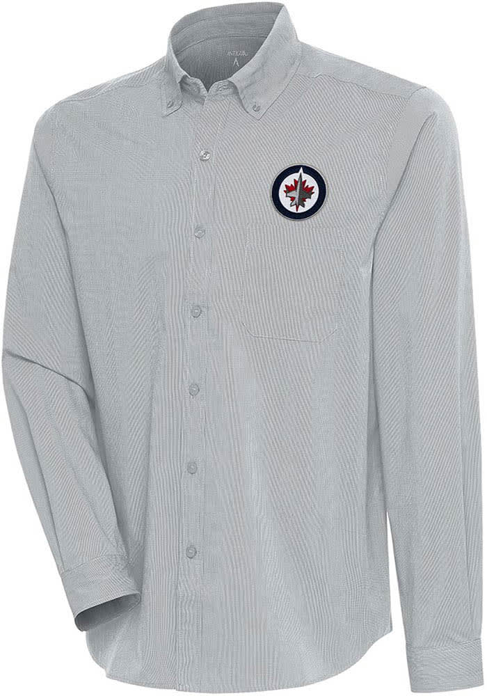 Antigua Winnipeg Jets Grey Carry Long Sleeve Dress Shirt, Grey, 65% Cotton / 32% Polyester / 3% SPANDEX, Size S, Rally House