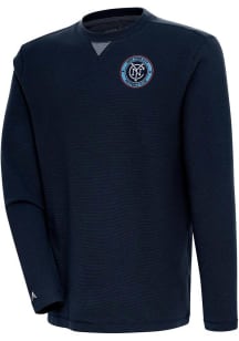 Antigua New York City FC Mens Navy Blue Flier Bunker Long Sleeve Crew Sweatshirt