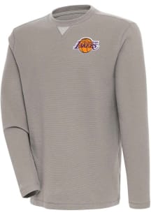 Antigua Los Angeles Lakers Mens Oatmeal Flier Bunker Long Sleeve Crew Sweatshirt