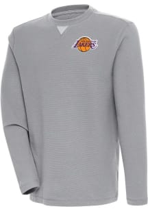 Antigua Los Angeles Lakers Mens Grey Flier Bunker Long Sleeve Crew Sweatshirt