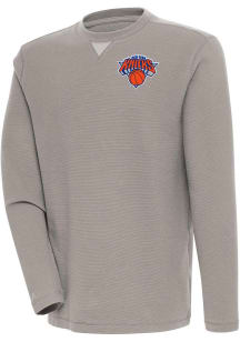Antigua New York Knicks Mens Oatmeal Flier Bunker Long Sleeve Crew Sweatshirt