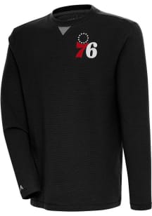 Antigua Philadelphia 76ers Mens Black Flier Bunker Long Sleeve Crew Sweatshirt