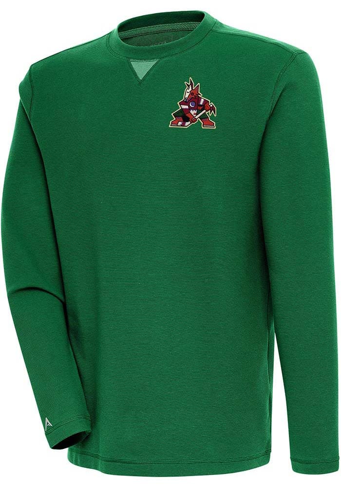 Antigua Arizona Coyotes Green Flier Bunker Long Sleeve Crew Sweatshirt, Green, 86% Cotton / 11% Polyester / 3% SPANDEX, Size L, Rally House