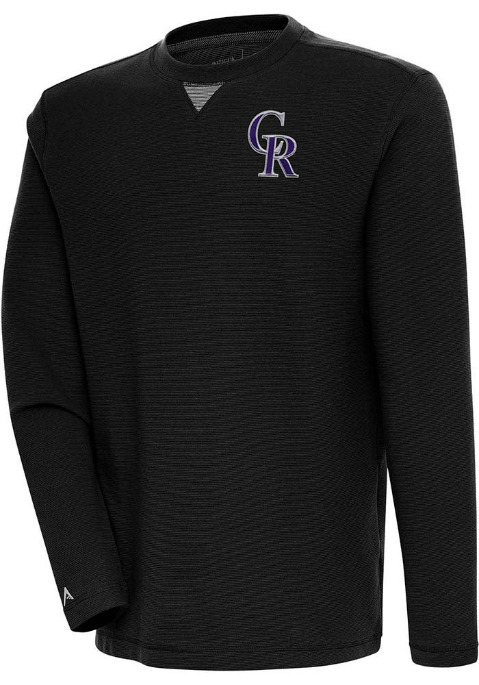 Antigua Colorado Rockies Women's Black Flier Bunker Crew Sweatshirt, Black, 86% Cotton / 11% Polyester / 3% SPANDEX, Size XL, Rally House