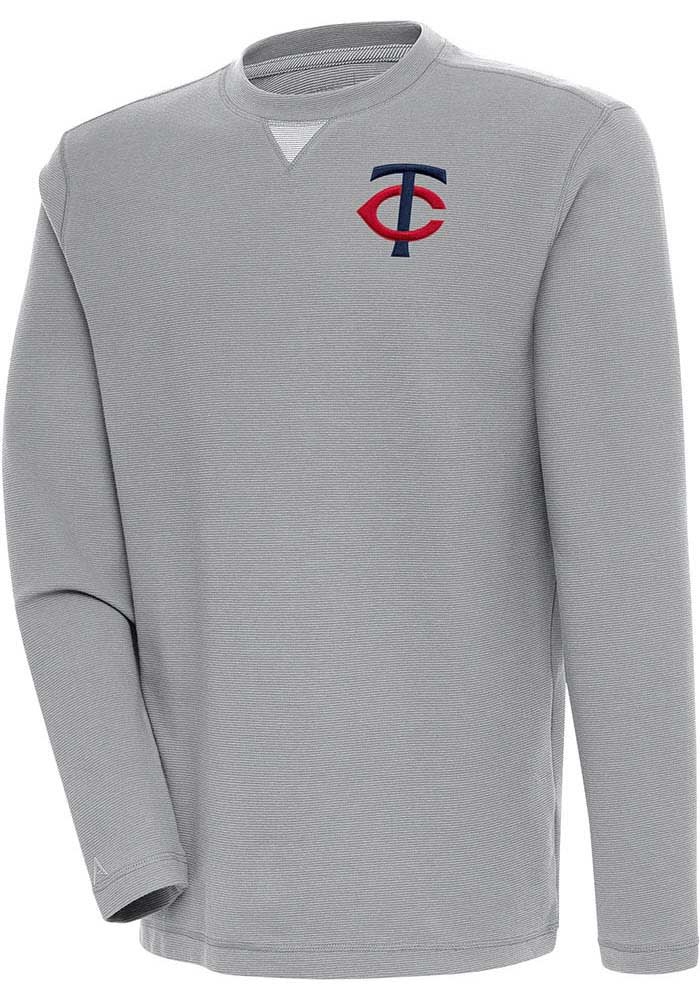 Antigua Minnesota Twins Grey Flier Bunker Long Sleeve Crew Sweatshirt, Grey, 86% Cotton / 11% Polyester / 3% SPANDEX, Size S, Rally House