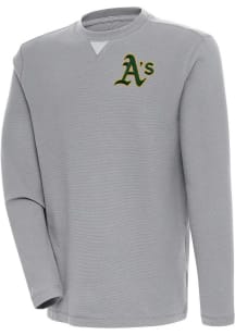 Antigua Oakland Athletics Mens Grey Flier Bunker Long Sleeve Crew Sweatshirt