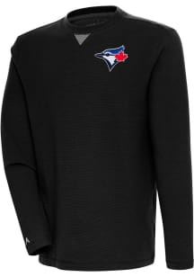 Antigua Toronto Blue Jays Mens Black Flier Bunker Long Sleeve Crew Sweatshirt