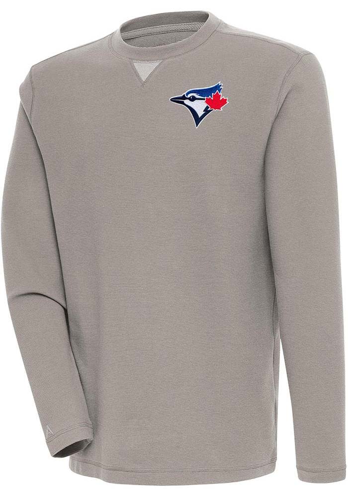 Antigua Toronto Blue Jays Oatmeal Flier Bunker Long Sleeve Crew Sweatshirt, Oatmeal, 86% Cotton / 11% Polyester / 3% SPANDEX, Size XL, Rally House