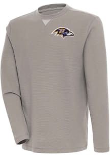 Antigua Baltimore Ravens Mens Oatmeal Flier Bunker Long Sleeve Crew Sweatshirt