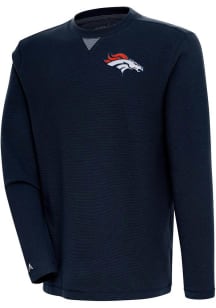 Antigua Denver Broncos Mens Navy Blue Flier Bunker Long Sleeve Crew Sweatshirt