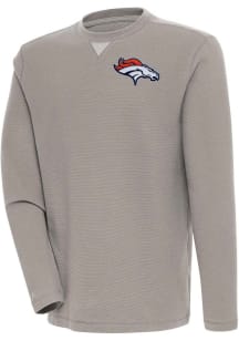 Antigua Denver Broncos Mens Oatmeal Flier Bunker Long Sleeve Crew Sweatshirt