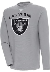 Antigua Las Vegas Raiders Mens Grey Flier Bunker Long Sleeve Crew Sweatshirt
