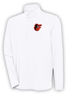 Antigua Baltimore Orioles Mens White Hunk Long Sleeve 1/4 Zip Pullover