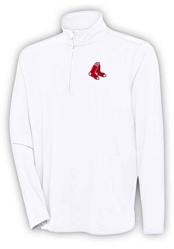 Antigua Boston Red Sox Black Hunk Long Sleeve 1/4 Zip Pullover, Black, 90 % Polyester / 10% SPANDEX, Size L, Rally House