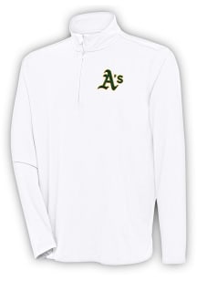 Antigua Oakland Athletics Mens White Hunk Long Sleeve 1/4 Zip Pullover