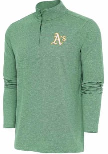Antigua Oakland Athletics Mens Green Hunk Long Sleeve 1/4 Zip Pullover