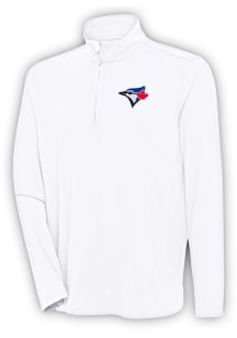 Antigua Toronto Blue Jays Mens White Hunk Long Sleeve 1/4 Zip Pullover