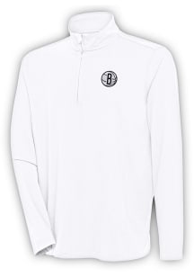 Antigua Brooklyn Nets Mens White Hunk Long Sleeve 1/4 Zip Pullover