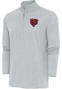 Antigua Chicago Bears Mens Grey Bear Logo Hunk Long Sleeve 1/4 Zip Pullover