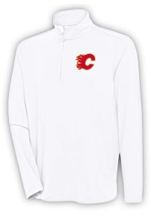 Antigua Calgary Flames Mens White Hunk Long Sleeve 1/4 Zip Pullover