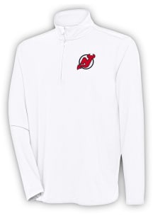 Antigua New Jersey Devils Mens White Hunk Long Sleeve 1/4 Zip Pullover