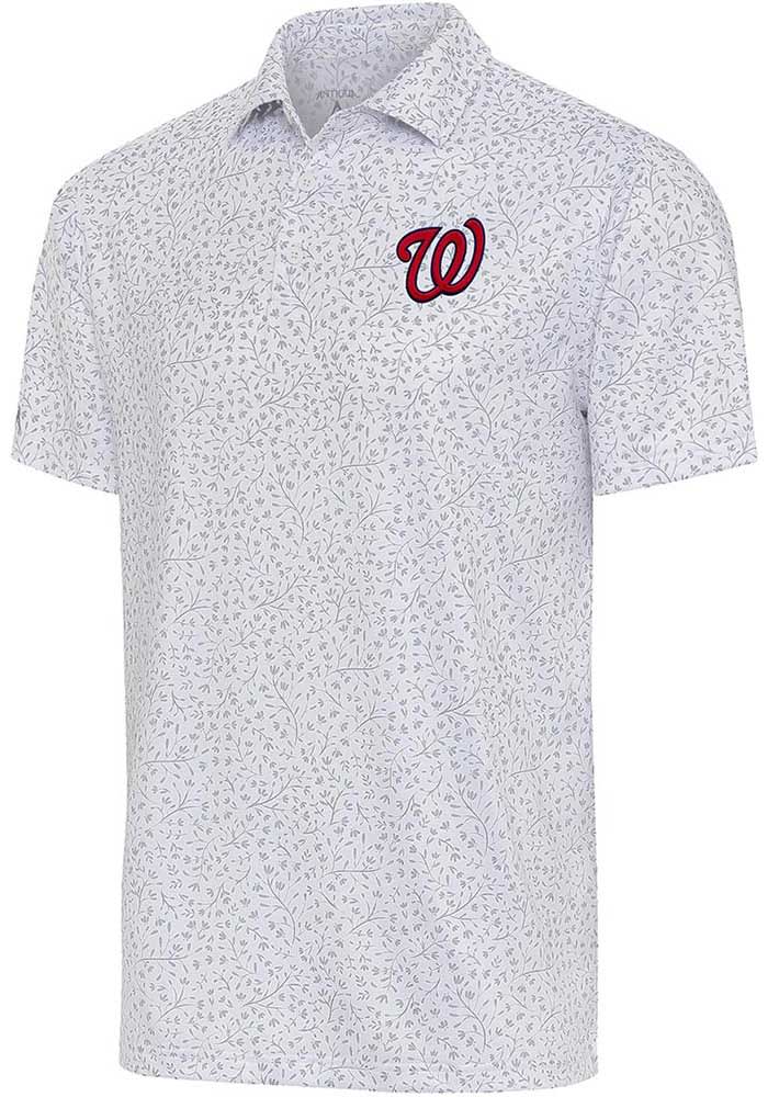 Antigua Washington Nationals White Motion Short Sleeve Polo, White, 95% Polyester / 5% SPANDEX, Size M, Rally House