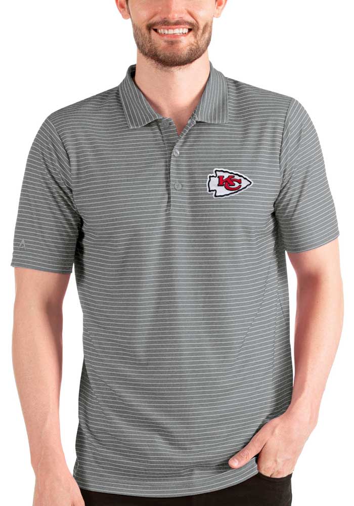 Antigua Kansas City Chiefs Grey Esteem Short Sleeve Polo, Grey, 100% POLYESTER, Size L, Rally House