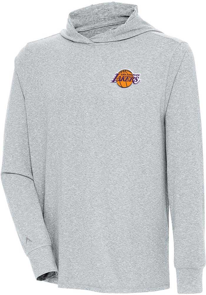 Men's Antigua Heather Black Los Angeles Lakers Saga Long Sleeve Hoodie T-Shirt Size: Medium