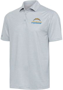Antigua Los Angeles Chargers Mens Grey Text Skills Short Sleeve Polo