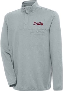 Antigua Atlanta Braves Mens Grey Steamer Long Sleeve 1/4 Zip Pullover
