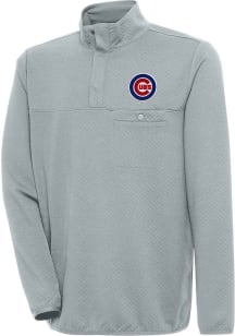 Antigua Chicago Cubs Mens Grey Steamer Long Sleeve 1/4 Zip Pullover