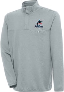 Antigua Miami Marlins Mens Grey Steamer Long Sleeve 1/4 Zip Pullover