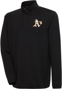 Antigua Oakland Athletics Mens Black Steamer Long Sleeve 1/4 Zip Pullover