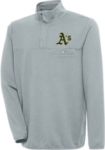 Antigua Oakland Athletics Mens Grey Steamer Long Sleeve 1/4 Zip Pullover