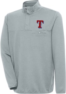 Antigua Texas Rangers Mens Grey Steamer Long Sleeve 1/4 Zip Pullover