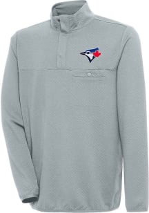 Antigua Toronto Blue Jays Mens Grey Steamer Long Sleeve 1/4 Zip Pullover