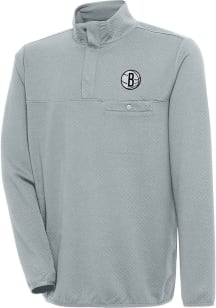 Antigua Brooklyn Nets Mens Grey Steamer Long Sleeve 1/4 Zip Pullover