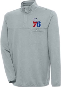 Antigua Philadelphia 76ers Mens Grey Steamer Long Sleeve 1/4 Zip Pullover