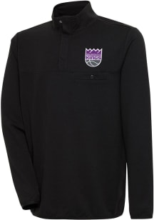 Antigua Sacramento Kings Mens Black Steamer Long Sleeve 1/4 Zip Pullover