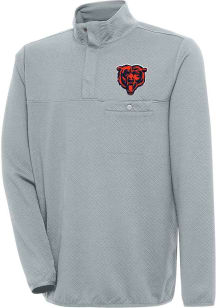 Antigua Chicago Bears Mens Grey Bear Logo Steamer Long Sleeve 1/4 Zip Pullover