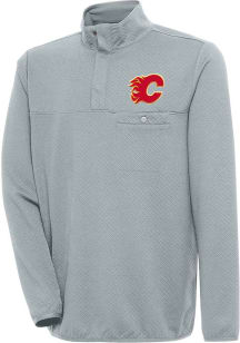 Antigua Calgary Flames Mens Grey Steamer Long Sleeve 1/4 Zip Pullover