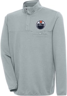 Antigua Edmonton Oilers Mens Grey Steamer Long Sleeve 1/4 Zip Pullover